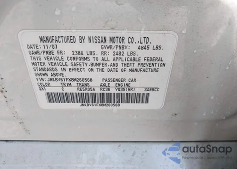2008 Infiniti G35X from USA, damaged, VIN JNKBV61FX8M260568